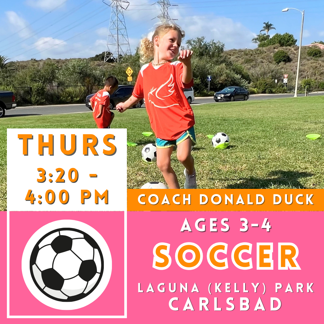 11/30 - 2/1 | Ages 3-4<br>Laguna (Kelly) Park, Carlsbad<br>8 Thursday Toddler Soccer Camps