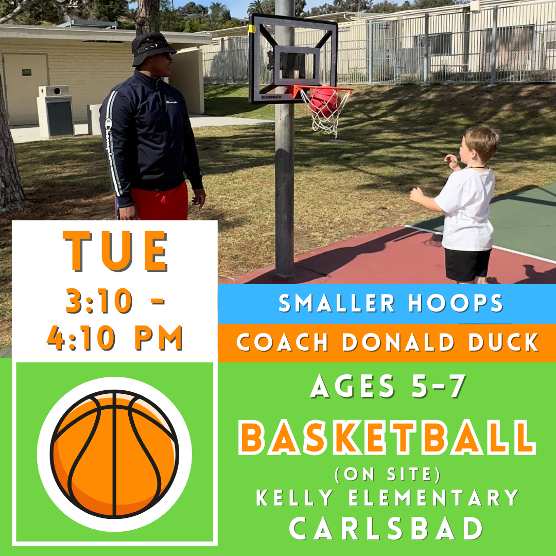 OFFLINE | Ages 5-7<br>Kelly Elementary, Carlsbad<br>8 Tuesday Kids Basketball Camps