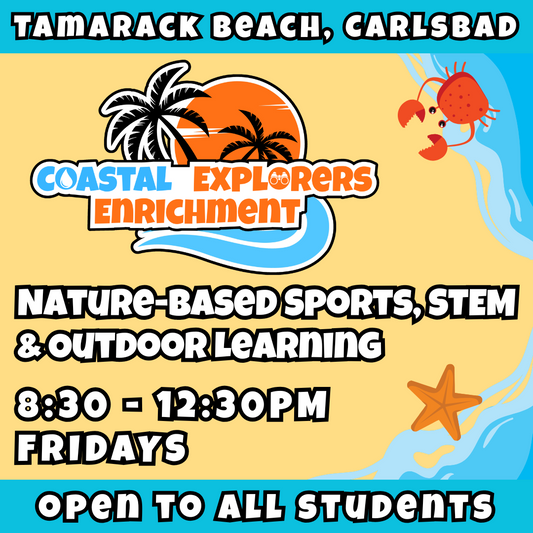 Beach Enrichment | Ages 3-9<br>10/10 - 12/19 (10 weeks)<br>Coastal Explorers Enrichment<br>Tamarack Beach, Carlsbad<br>12 Total Spots