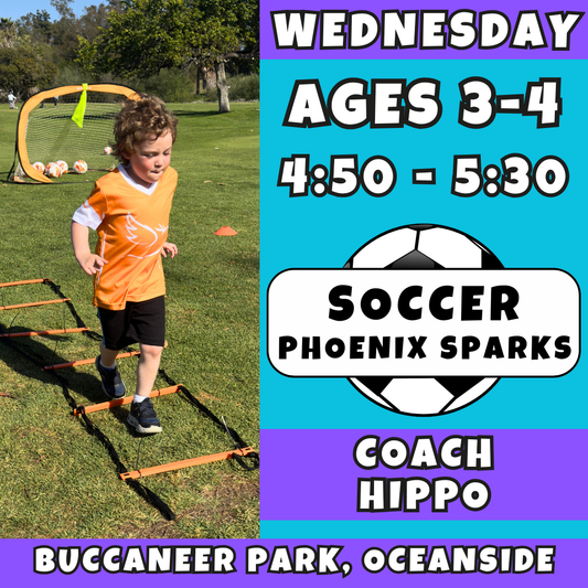 3/4 - 4/29 | Ages 3-4<br>Wednesday Kids Soccer<br>Buccaneer Park, Oceanside<br>10 Total Spots