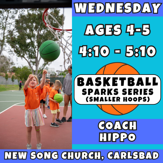 2/11 - 4/1 | Ages 4-5<br>Wednesday Kids Basketball<br>New Song Church, Carlsbad<br>10 Total Spots