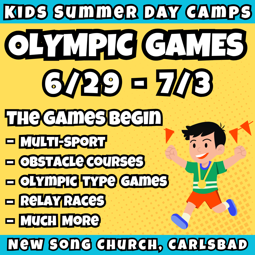 WK 4: 6/29 - 7/3 | 8:30 - 3:30<br>Ages 3-7 | Mon - Thu<br>Sports, STEM, Teamwork, Art<br>New Song Church, Carlsbad<br>Separated Age Groups<br>24 Total Spots