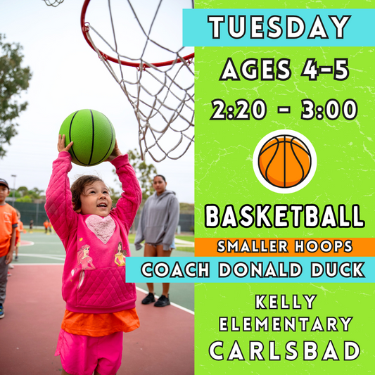 9/10 - 10/29 | Ages 4-5<br>Tuesday Kids Basketball Camps<br>Laguna (Kelly) Park, Carlsbad