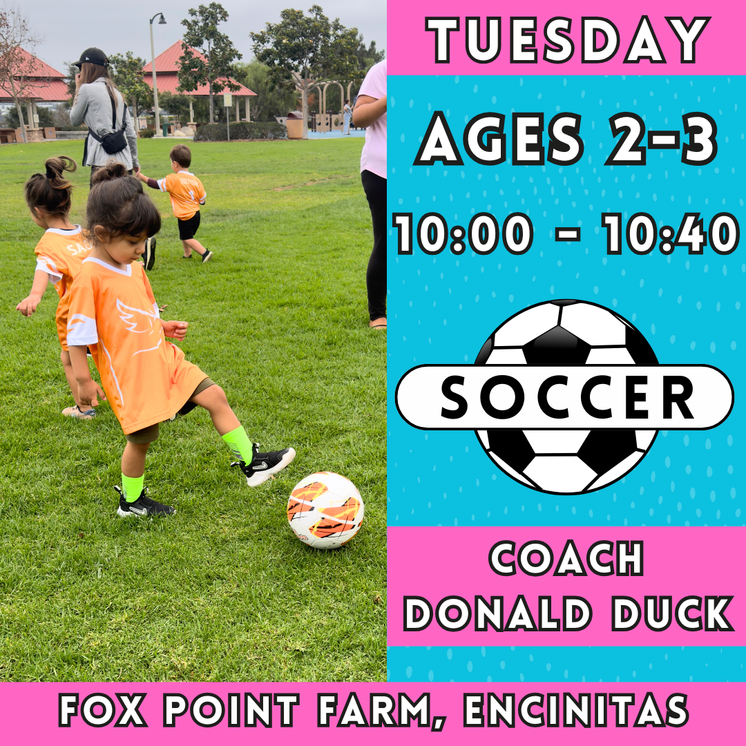 1/21 - 3/11 | Ages 2-3<br>Tuesday Toddler Soccer<br>Fox Point Farms, Encinitas