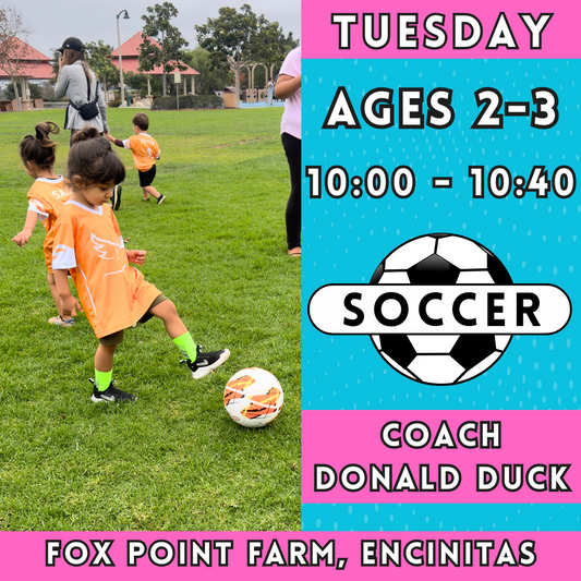 1/21 - 3/11 | Ages 2-3<br>Tuesday Toddler Soccer<br>Fox Point Farms, Encinitas