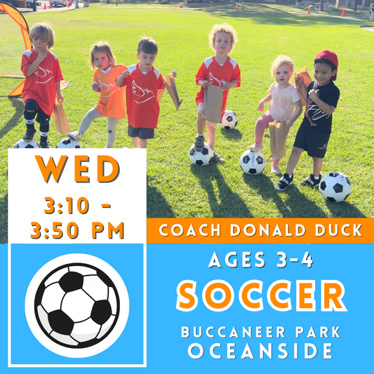 5/15 - 7/3 | Ages 3-4<br>Buccaneer Park, Oceanside<br>8 Wednesday Toddler Soccer Camps