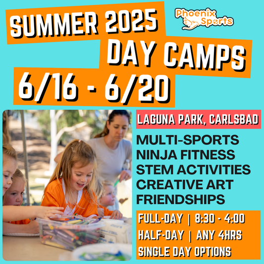 6/16 - 6/20 | 8:30 - 4:00<br>Ages 3-7 | Mon - Fri<br>STEM, Sports, Martial Arts<br>Laguna (Kelly) Park, Carlsbad<br>Separated Age Groups