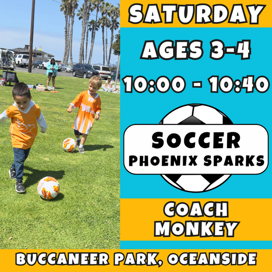 8/16 - 10/11  | Ages 3-4<br>Saturday Kids Soccer<br>Buccaneer Park, Oceanside<br>10 Total Spots