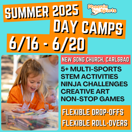 6/16 - 6/20 | 8:30 - 4:00<br>Ages 3-7 | Mon - Fri<br>STEM, Sports, Ninja Fitness<br>New Song Church, Carlsbad<br>Separated Age Groups