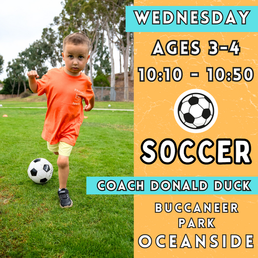 9/11 - 10/30 | Ages 4-5<br>Wednesday Kids Soccer<br>Buccaneer Park, Oceanside