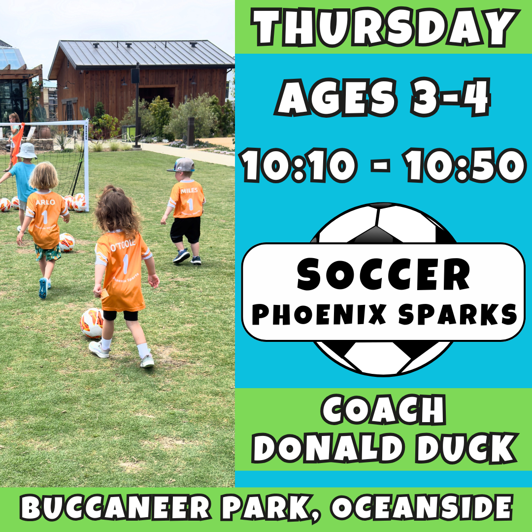 8/14 - 10/2 | Ages 3-4<br>Thursday Kids Soccer<br>Buccaneer Park, Oceanside<br>10 Total Spots