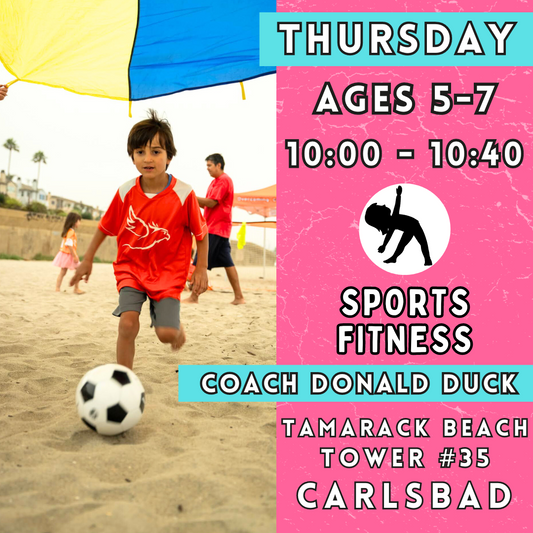 8/15 - 10/10 | Ages 5-7<br>Thursday Kids Soccer Fitness<br>Tamarack Beach, Carlsbad