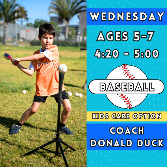 1/22 - 3/12 | Ages 5-7<br>Wednesday Kids Baseball<br>Kelly Elementary Field, Carlsbad