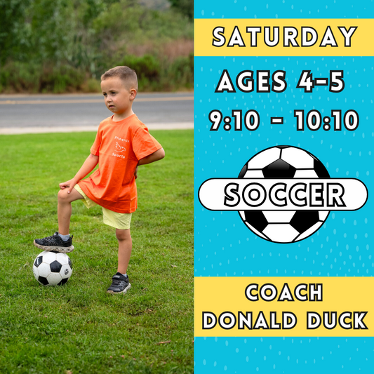 9/21 - 11/23 | Ages 4-5<br>Saturday Kids Soccer<br>New Song Church, Carlsbad