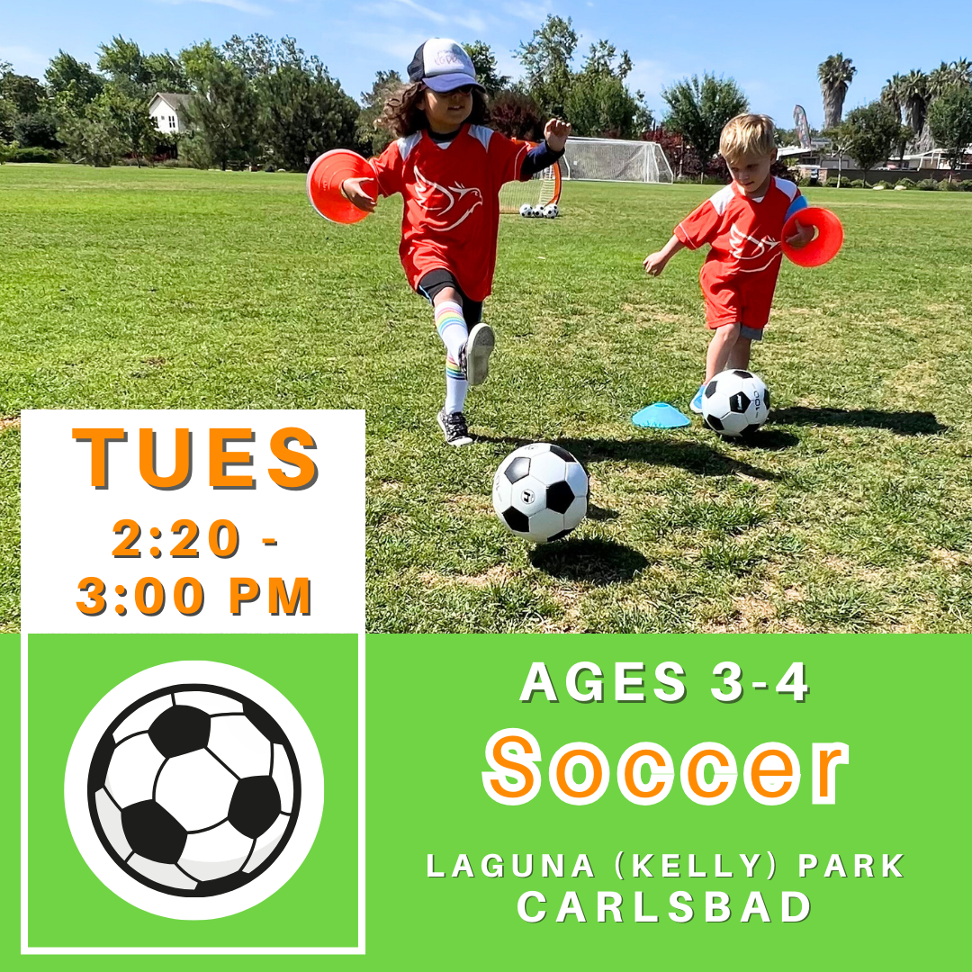 9/12 - 11/14 | Ages 3-4<br>Laguna (Kelly) Park, Carlsbad<br>8 Tuesday Kids Soccer Camps PM