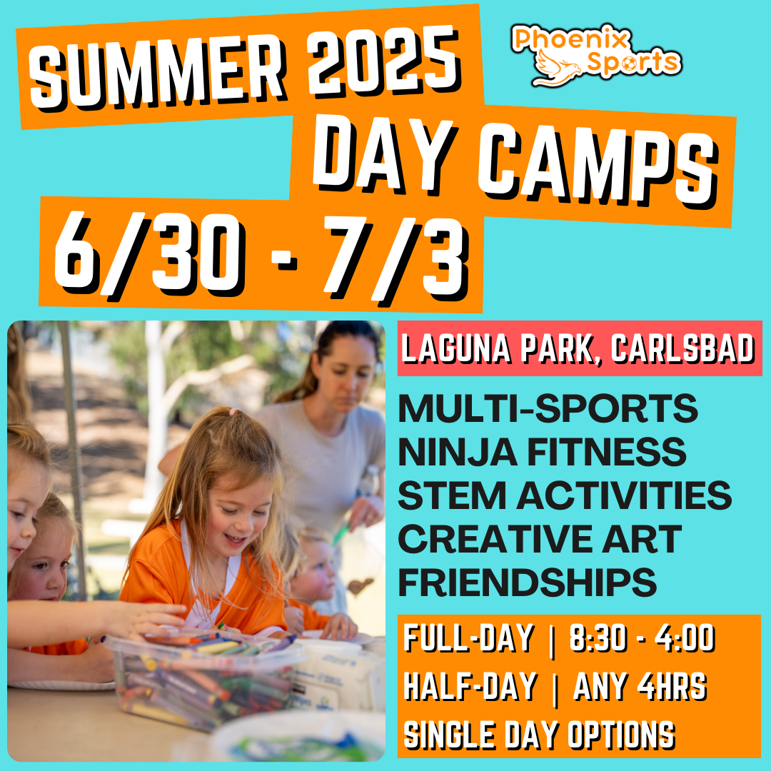 6/30 - 7/3 | 8:30 - 4:00<br>Ages 3-7 | Mon - Thu<br>STEM, Sports, Martial Arts<br>Laguna (Kelly) Park, Carlsbad<br>Separated Age Groups