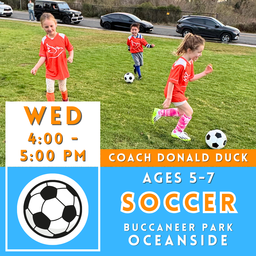OFFLINE | Ages 5-7<br>Buccaneer Park, Oceanside<br>8 Wednesday Kids Soccer Camps