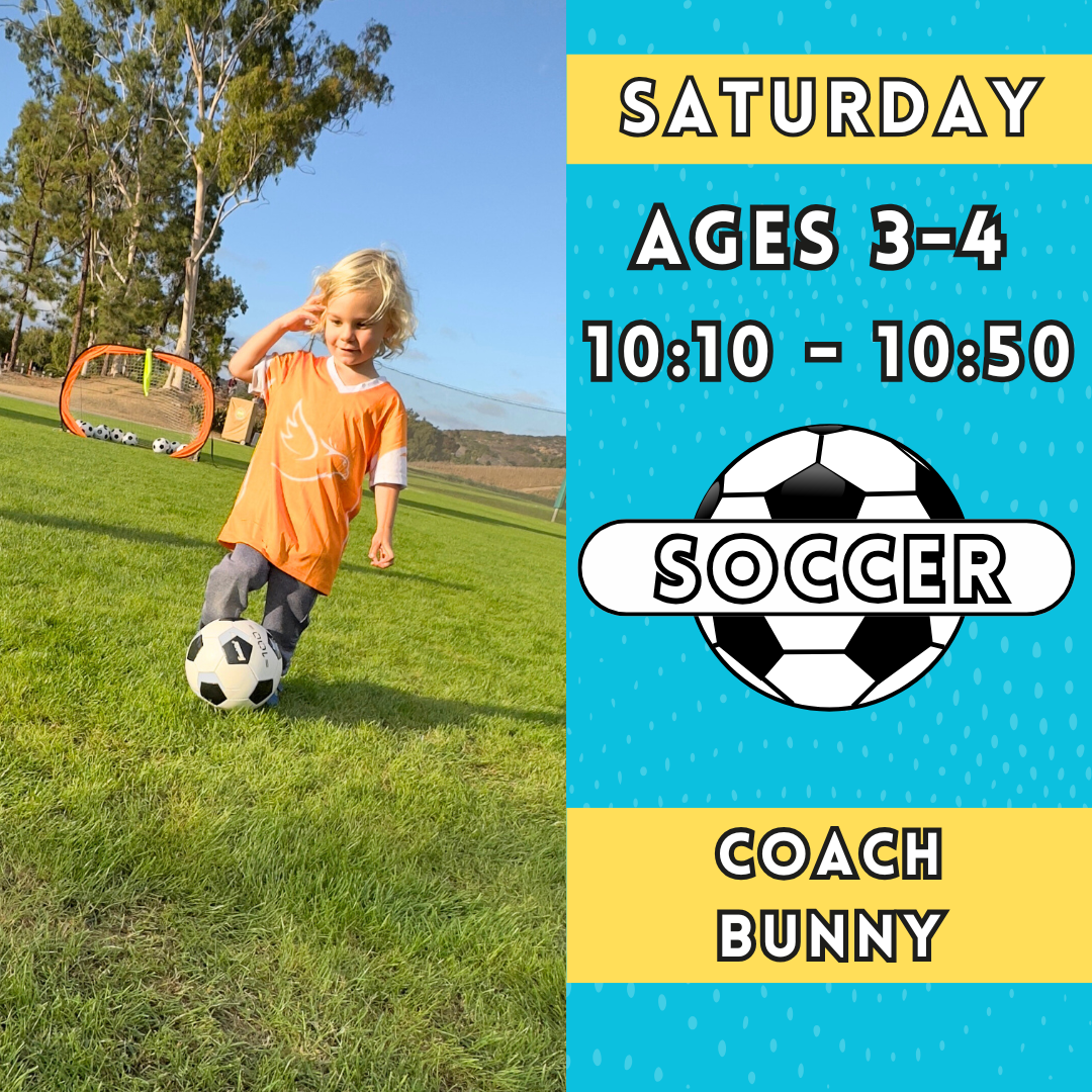 1/11 - 3/8 | Ages 3-4<br>Saturday Kids Soccer<br>New Song Church, Carlsbad