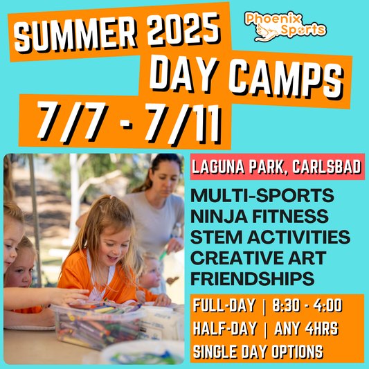 7/7 - 7/11 | 8:30 - 4:00<br>Ages 3-7 | Mon - Fri<br>STEM, Sports, Martial Arts<br>Laguna (Kelly) Park, Carlsbad<br>Separated Age Groups