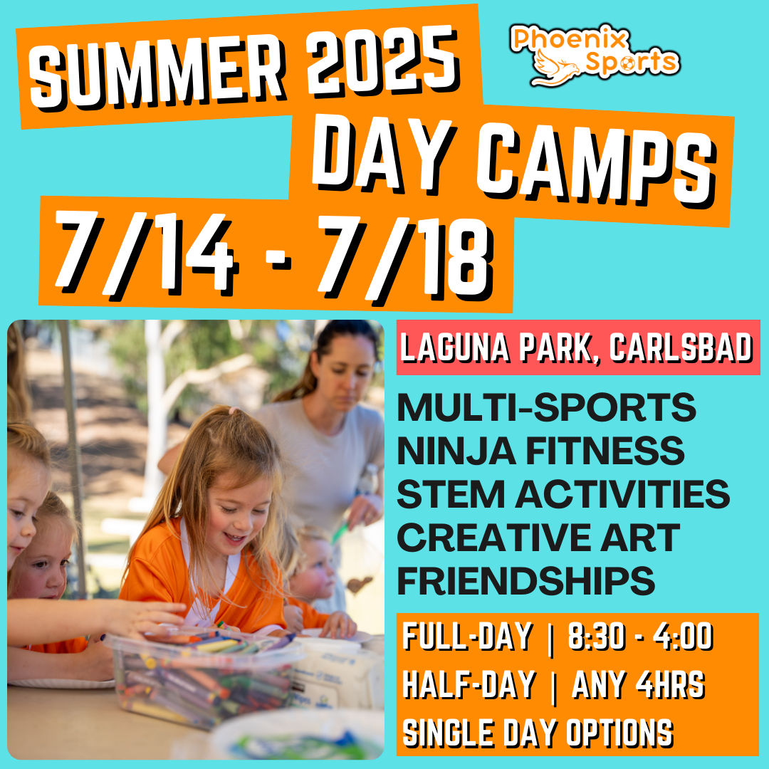 7/14 - 7/18 | 8:30 - 4:00<br>Ages 3-7 | Mon - Fri<br>STEM, Sports, Martial Arts<br>Laguna (Kelly) Park, Carlsbad<br>Separated Age Groups