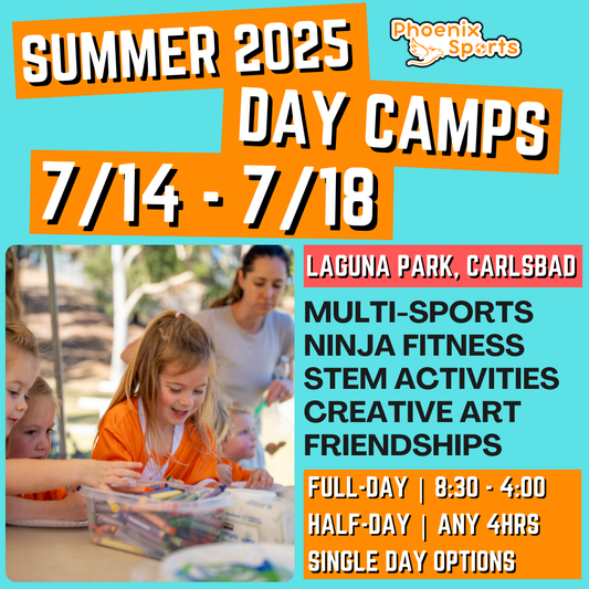 7/14 - 7/18 | 8:30 - 4:00<br>Ages 3-7 | Mon - Fri<br>STEM, Sports, Martial Arts<br>Laguna (Kelly) Park, Carlsbad<br>Separated Age Groups