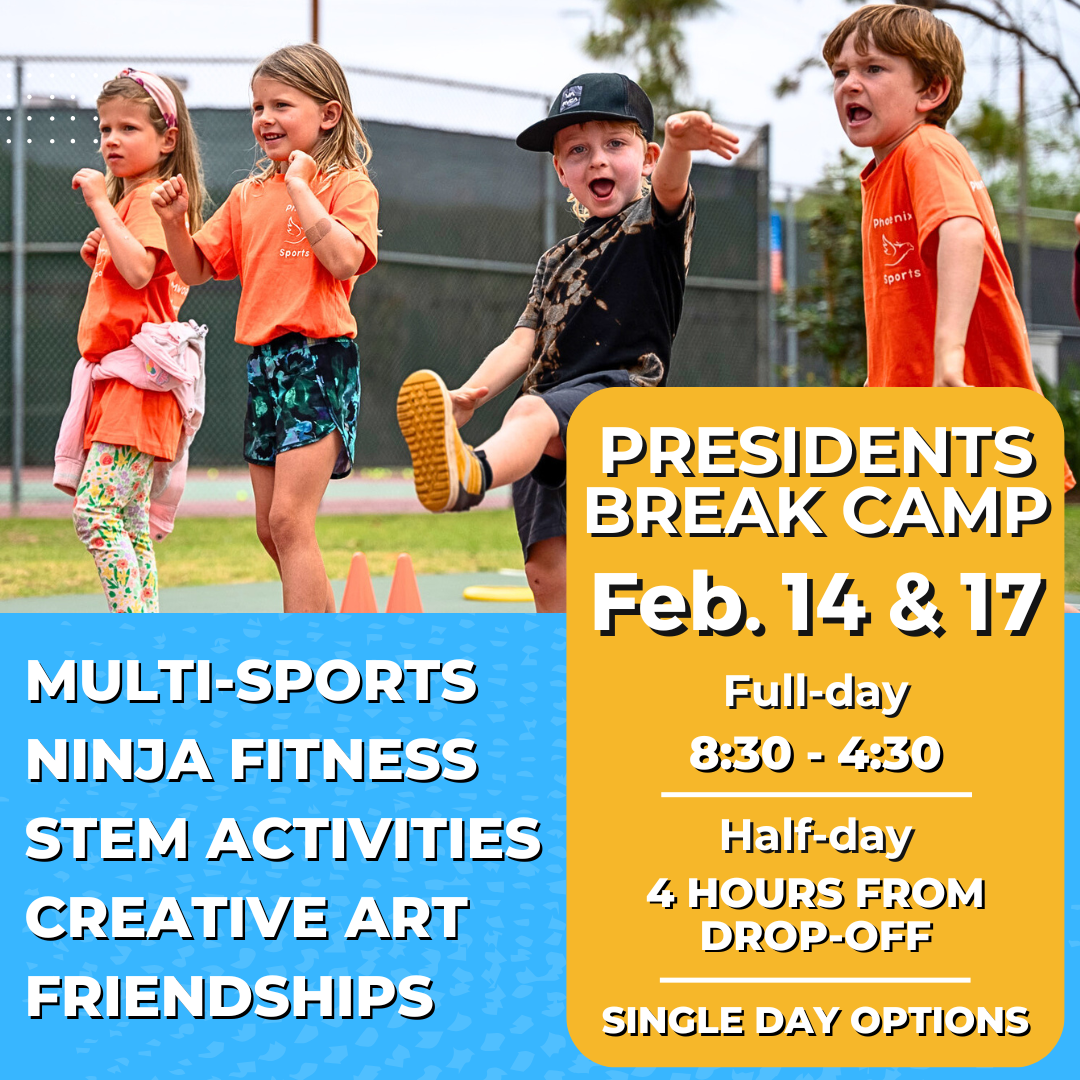 2/14 & 2/17 | Fri & Mon<br>8:30-4:30 PM | Ages 3-9<br>Sports, STEM, Ninja Fitness<br>Kelly Elementary Park, Carlsbad