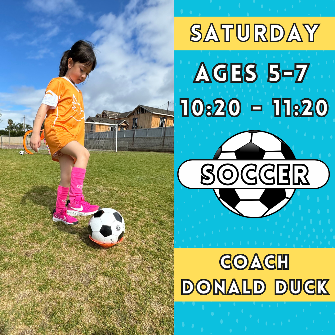 1/11 - 3/8 | Ages 5-7<br>Saturday Kids Soccer<br>New Song Church, Carlsbad