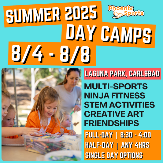 8/4 - 8/8 | 8:30 - 4:00<br>Ages 3-7 | Mon - Fri<br>STEM, Sports, Martial Arts<br>Laguna (Kelly) Park, Carlsbad<br>Separated Age Groups