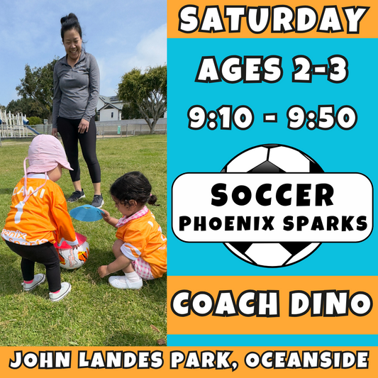9/27 - 11/15 | Ages 2-3<br>Saturday Kids Soccer<br>John Landes Park, Oceanside<br>10 Total Spots