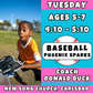 1/13 - 3/3 | Ages 5-7<br>Kids Baseball Tuesdays<br>New Song Church, Carlsbad<br>12 Total Spots