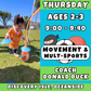 9:00 - 9:40 | Ages 2-3<br>Thursday Athletic Enrichment<br>Sunrise School, Carlsbad<br>MUST ATTEND SUNRISE