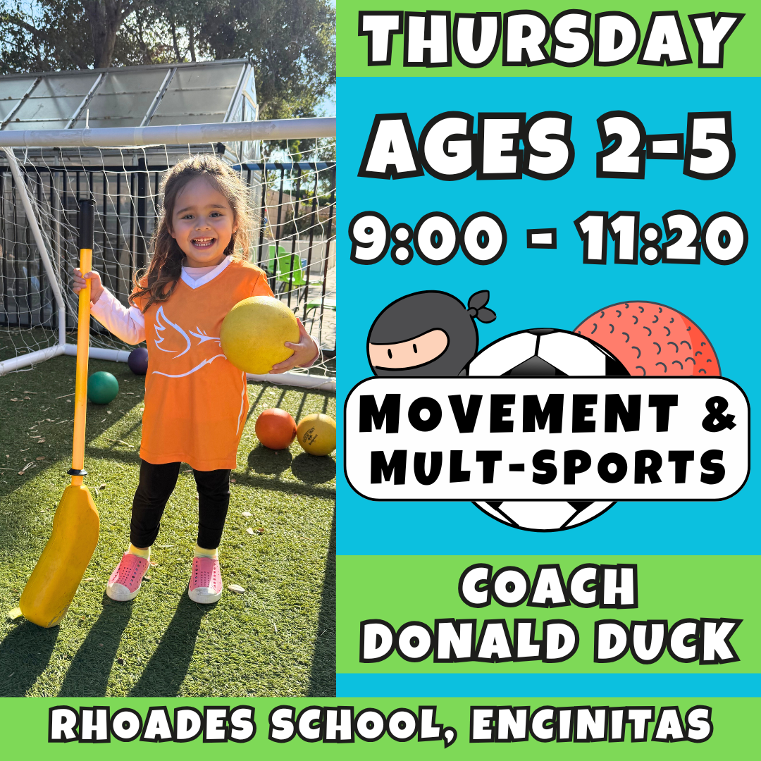 9:00 - 11:20 | Ages 2-3<br>Thursday Kids Enrichment<br>Rhoades Preschool, Encinitas<br>MUST ATTEND RHOADES