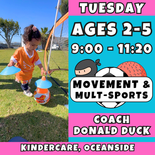 9:00 - 11:20 | Ages 2-5<br>Tuesday Kids Enrichment<br>Kindercare, Oceanside<br>MUST ATTEND KINDERCARE