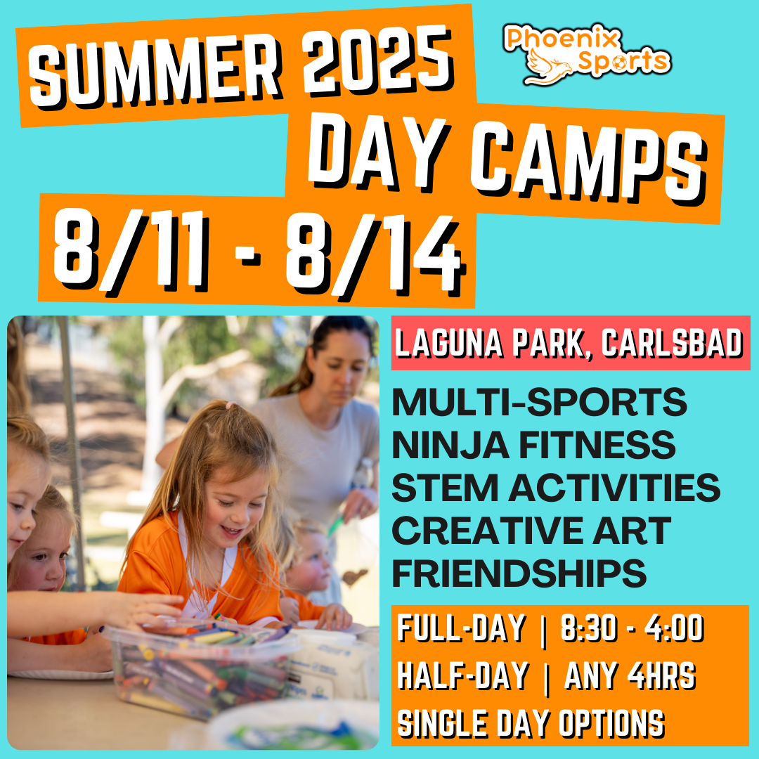 8/11 - 8/15 | 8:30 - 4:00<br>Ages 3-7 | Mon - Fri<br>STEM, Sports, Martial Arts<br>Laguna (Kelly) Park, Carlsbad<br>Separated Age Groups