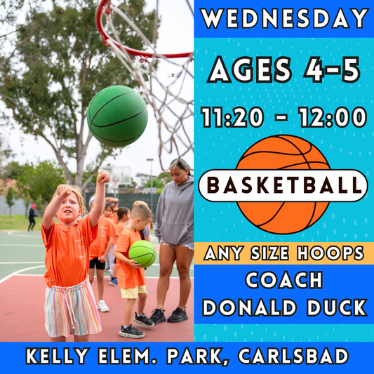 1/29 - 3/26 | Ages 4-5<br>Wednesday Kids Basketball<br>Kelly Elementary Park, Carlsbad