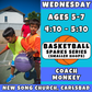 1/28 - 3/18 | Ages 5-7<br>Wednesday Kids Basketball<br>New Song Church, Carlsbad<br>10 Total Spots