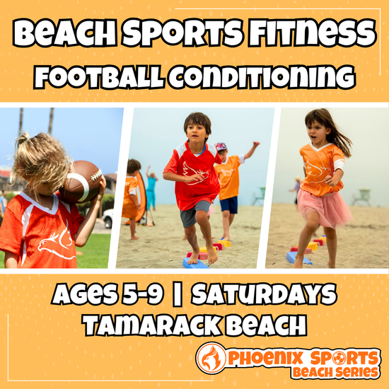 Youth beach football fitness and agility training in Carlsbad.