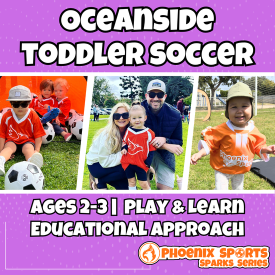 Toddler soccer classes in Oceanside for ages 2 to 3 years old focusing on motor skills, parent participation, and fun.