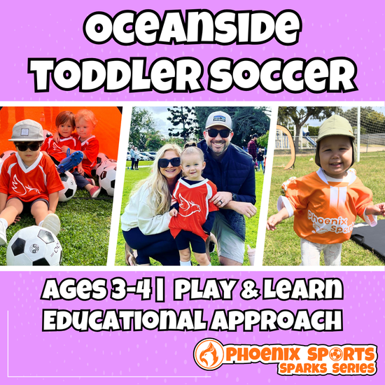 Toddler soccer classes in Oceanside for ages 3 to 4 years old focusing on motor skills, parent participation, and fun.